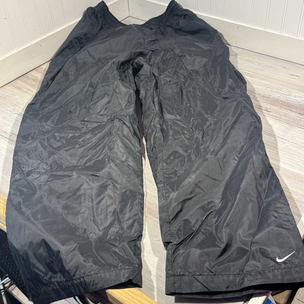 Vtg Nike Track Pants Black Lined Drawstring Baggy Y2K 90s Ankle Swoosh Mens XL